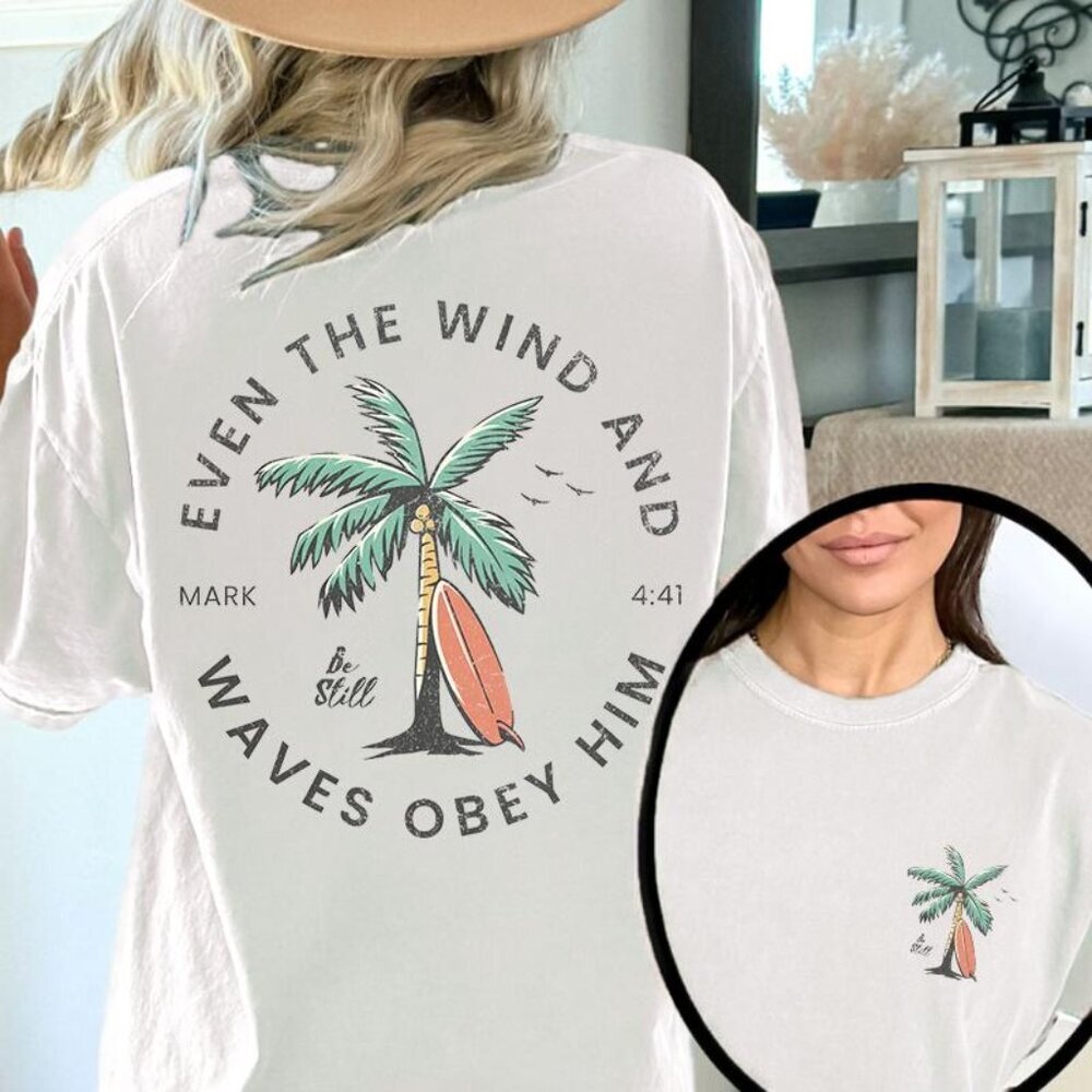 Christian Bible Verse Shirt, Beachy Palm Tree Tee, Baptism Gift Christian Tee 24